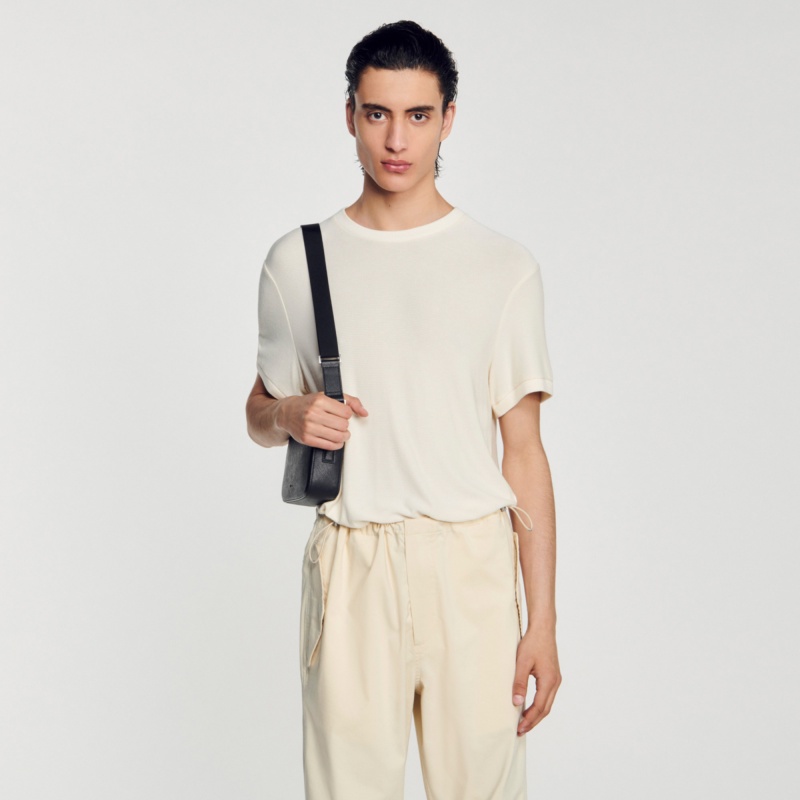Sandro Round neck T-shirt Ecru | SN-SDO65093