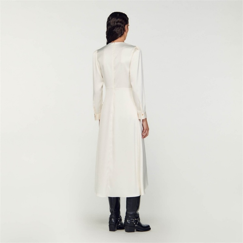 Sandro Ruffled satin-effect dress Ecru | SN-SDO64217