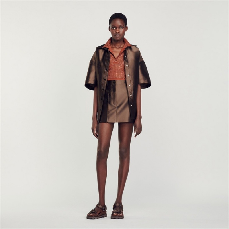 Sandro Satin short skirt Brown | SN-SDO64689