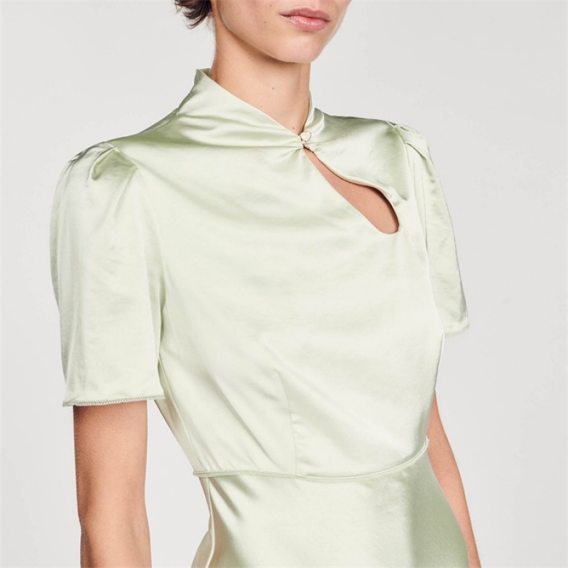 Sandro Satin-effect maxi dress Vert Amande | SN-SDO64278