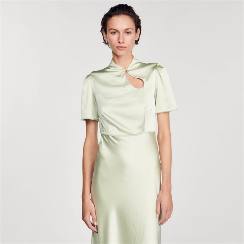 Sandro Satin-effect maxi dress Vert Amande | SN-SDO64278