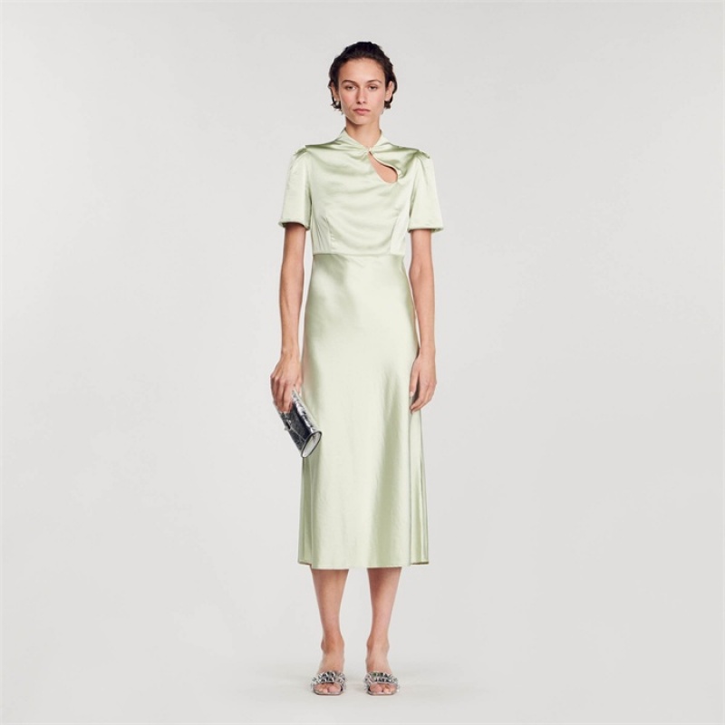 Sandro Satin-effect maxi dress Vert Amande | SN-SDO64278