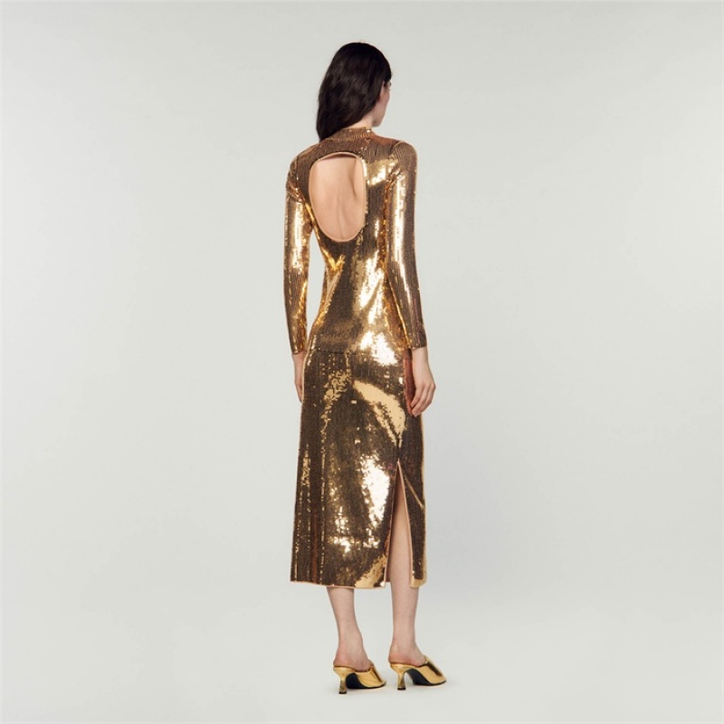 Sandro Sequin midi dress Gold | SN-SDO64198