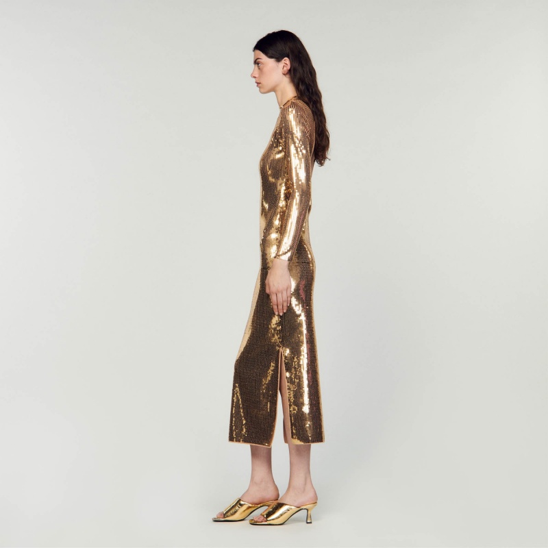 Sandro Sequin midi dress Gold | SN-SDO64198