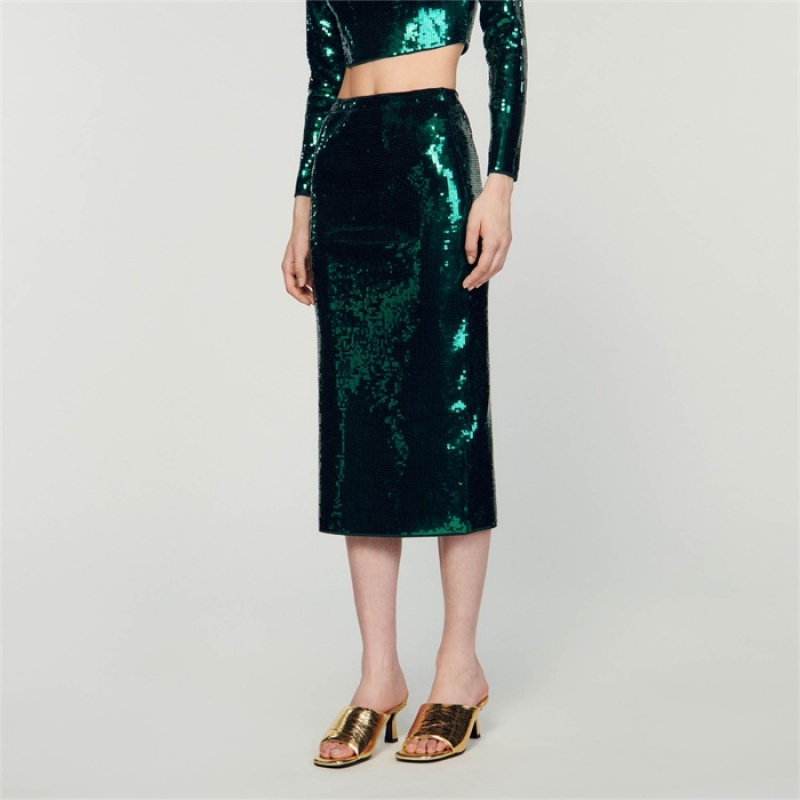 Sandro Sequin midi skirt Green | SN-SDO64705