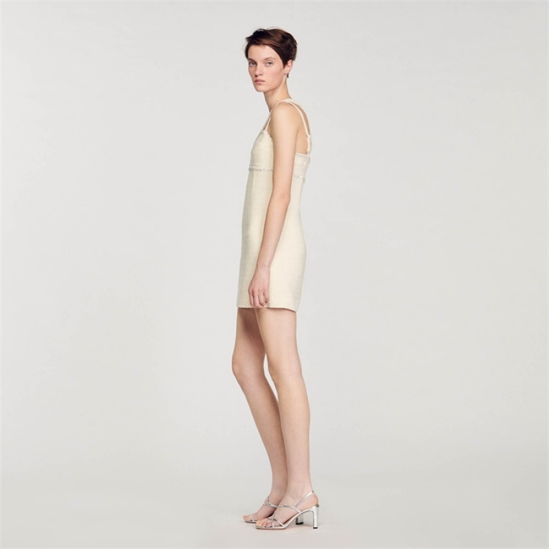 Sandro Short beaded dress Ecru | SN-SDO64299