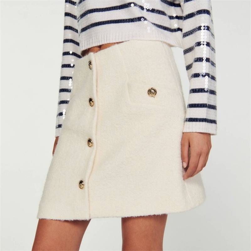 Sandro Short bouclé fabric skirt White | SN-SDO64718