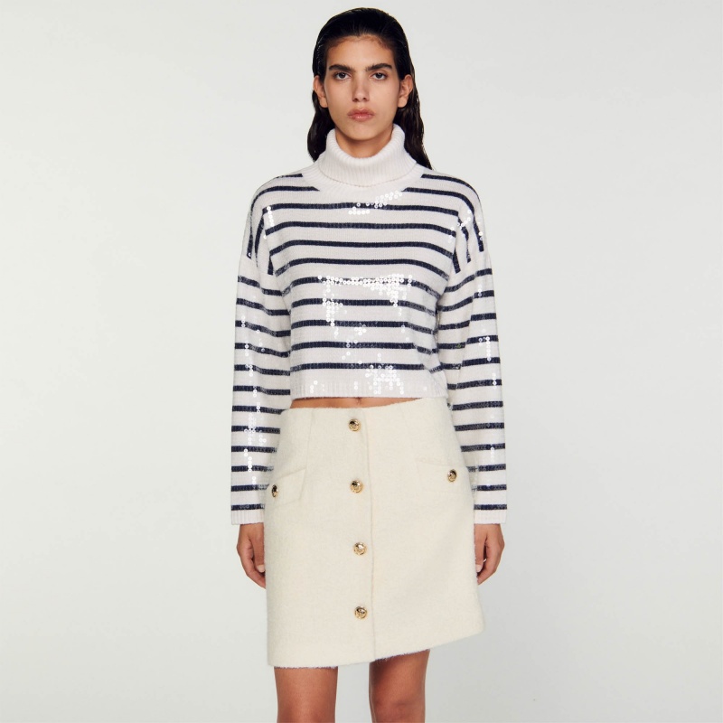 Sandro Short bouclé fabric skirt White | SN-SDO64718