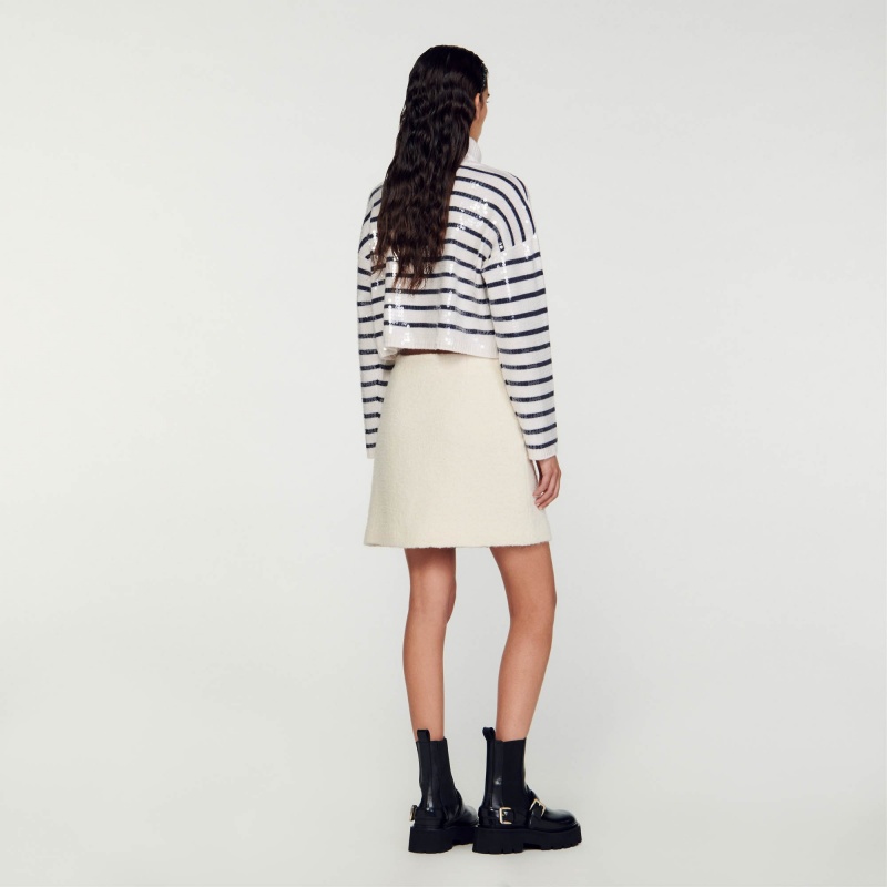 Sandro Short bouclé fabric skirt White | SN-SDO64718