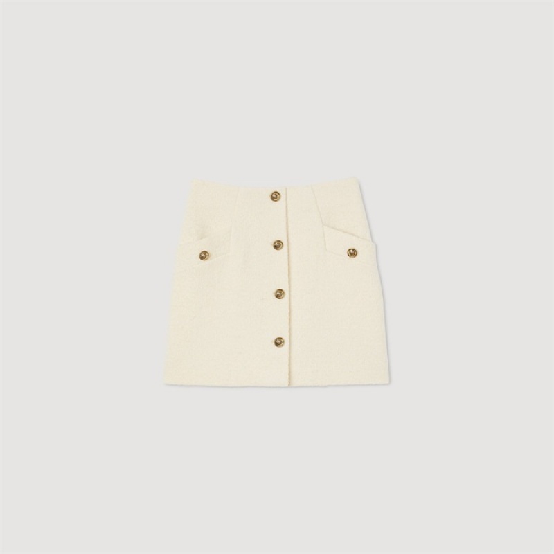 Sandro Short bouclé fabric skirt White | SN-SDO64718