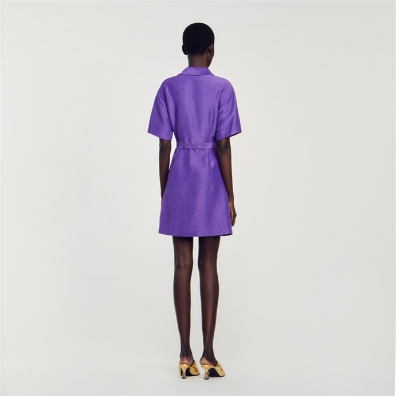 Sandro Short dress with shirt collar Purple | SN-SDO64213