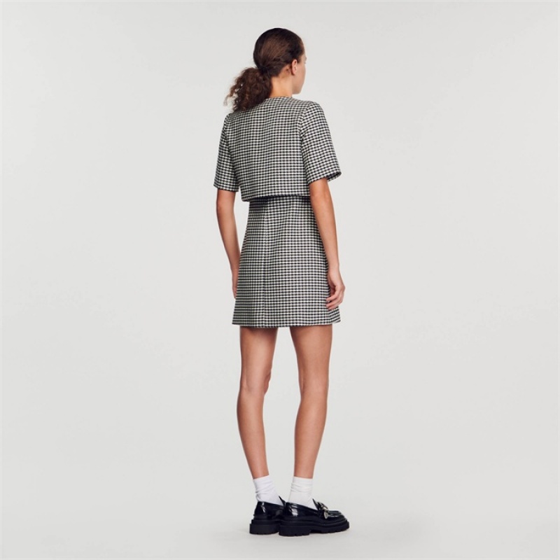Sandro Short houndstooth tweed dress Black / White | SN-SDO64197