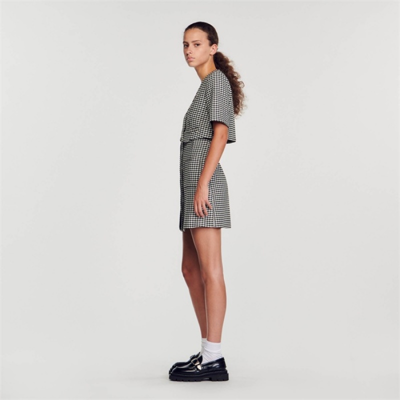 Sandro Short houndstooth tweed dress Black / White | SN-SDO64197