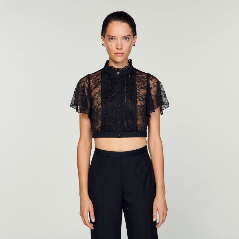 Sandro Short lace blouse Black | SN-SDO64372