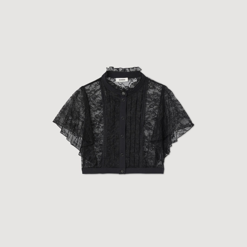 Sandro Short lace blouse Black | SN-SDO64372