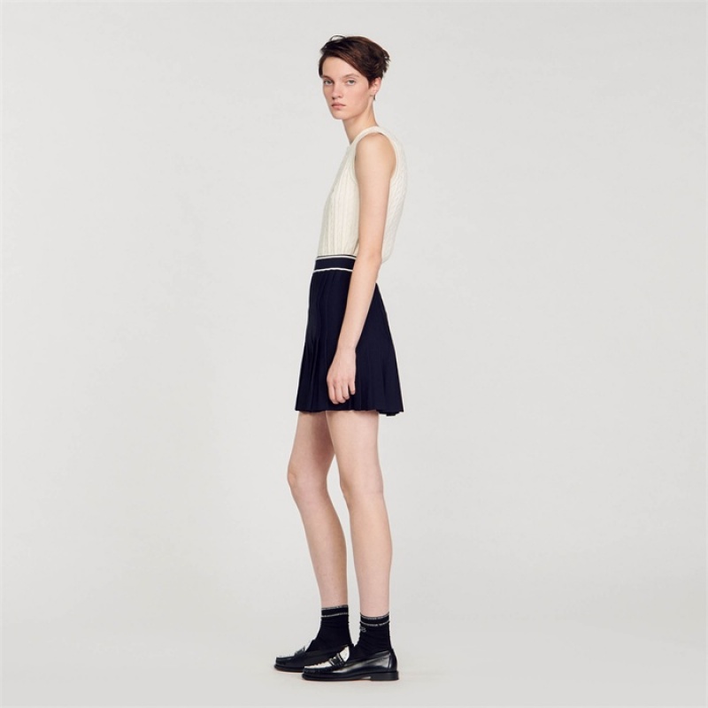 Sandro Short pleated skirt Deep Blue | SN-SDO64740