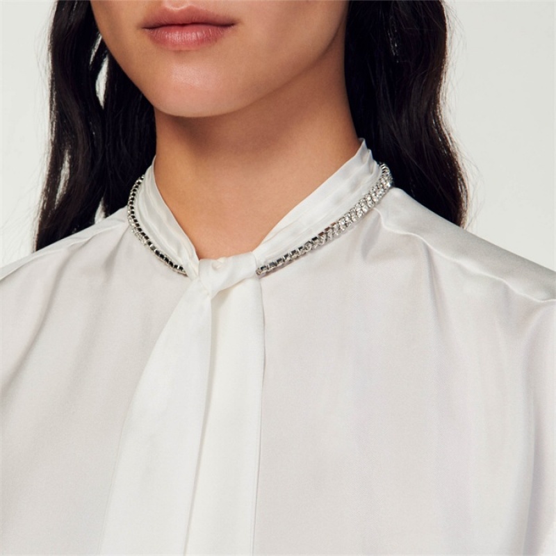 Sandro Short silk shirt Ecru | SN-SDO64363