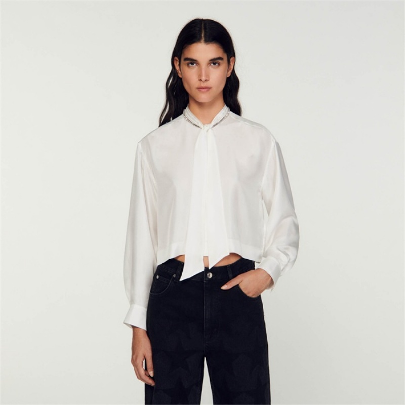 Sandro Short silk shirt Ecru | SN-SDO64363