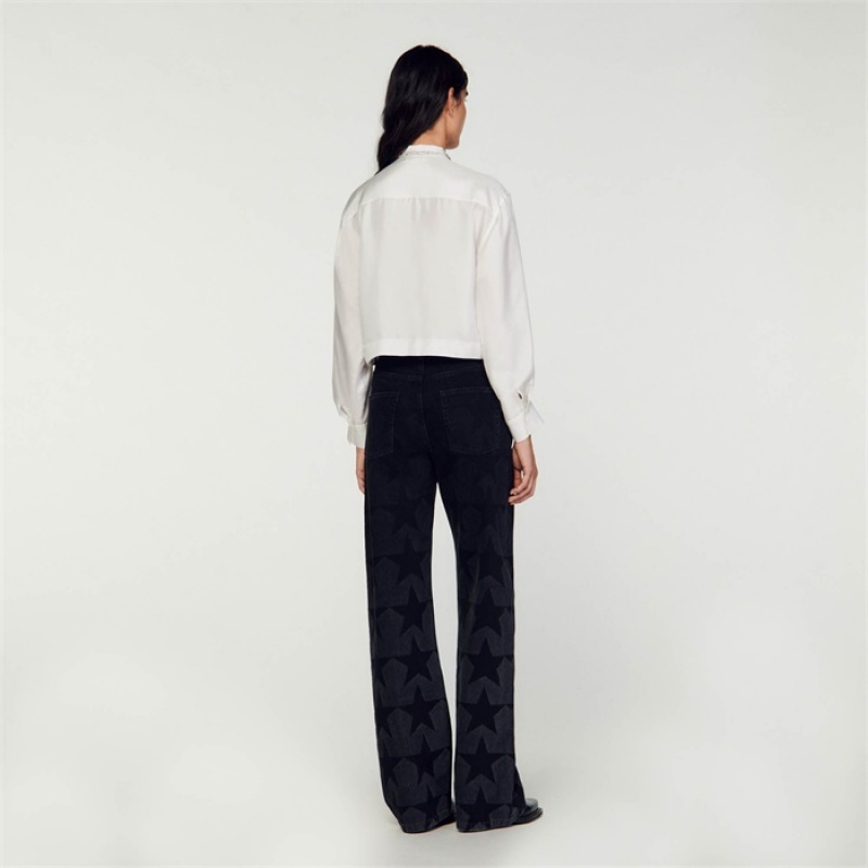 Sandro Short silk shirt Ecru | SN-SDO64363
