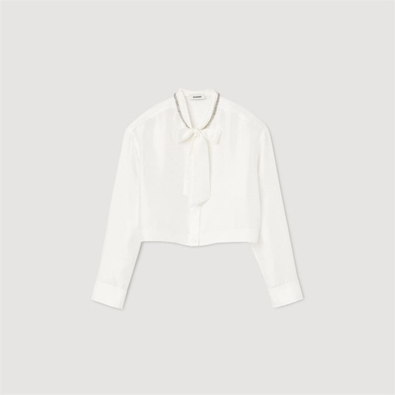 Sandro Short silk shirt Ecru | SN-SDO64363