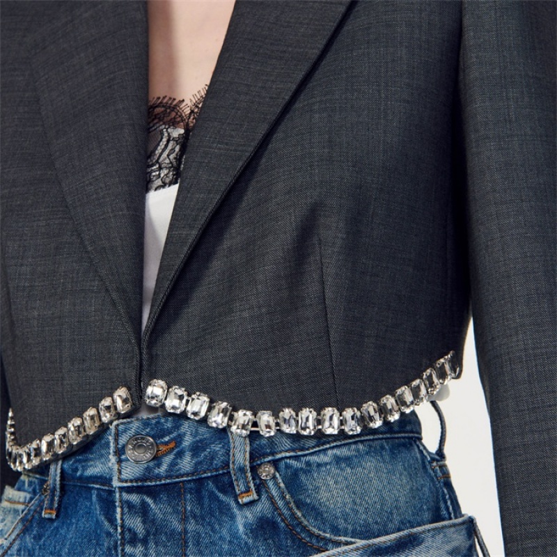 Sandro Short suit jacket Charcoal Grey | SN-SDO64446