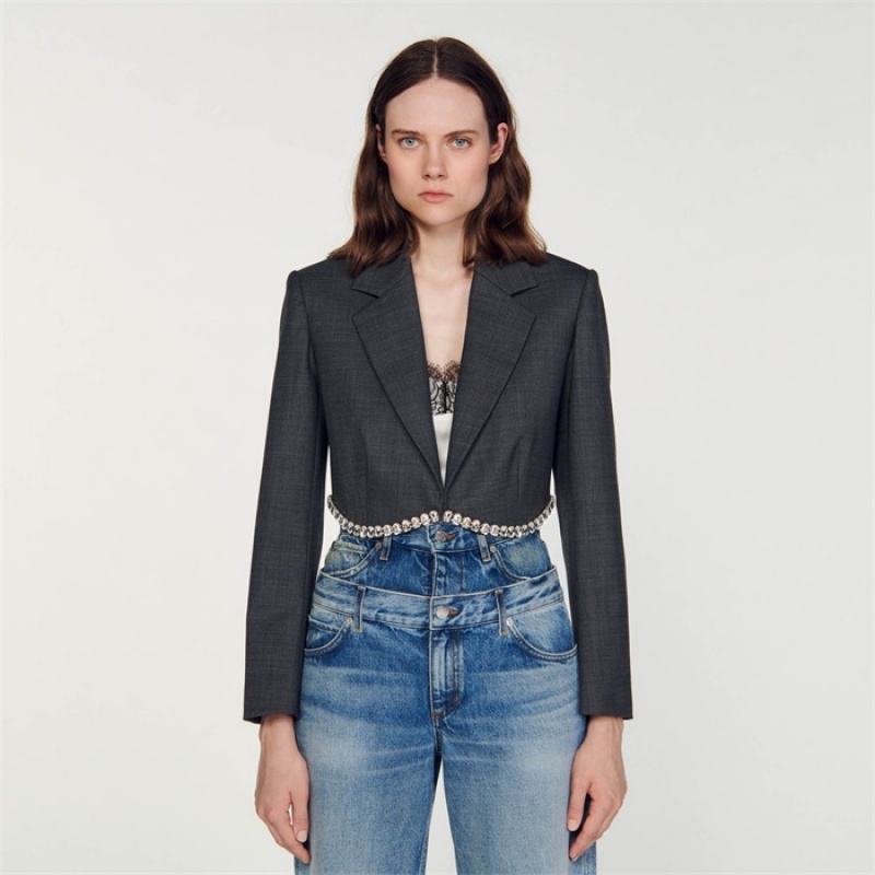 Sandro Short suit jacket Charcoal Grey | SN-SDO64446