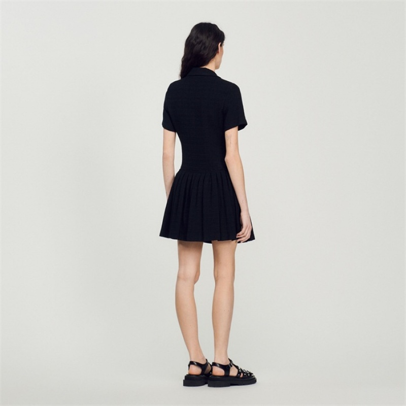 Sandro Short tweed coat dress Black | SN-SDO64243