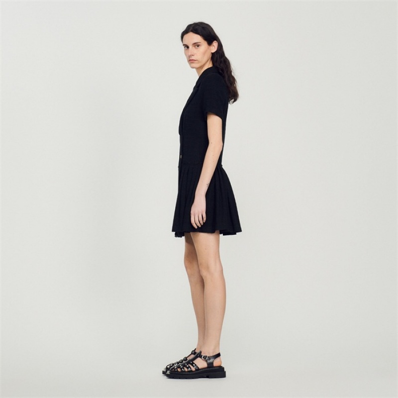 Sandro Short tweed coat dress Black | SN-SDO64243
