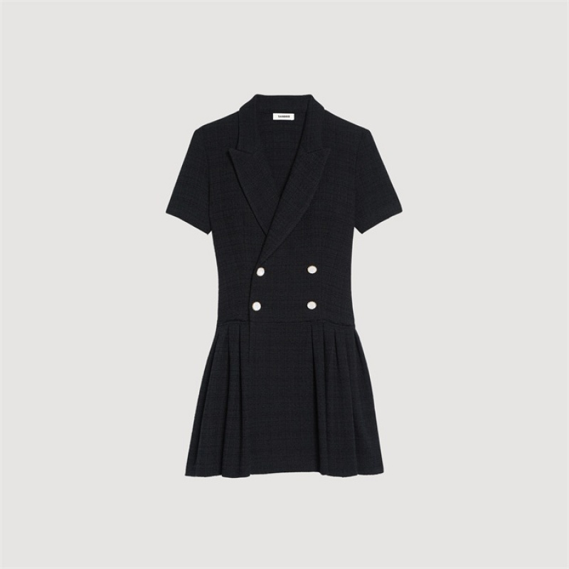 Sandro Short tweed coat dress Black | SN-SDO64243
