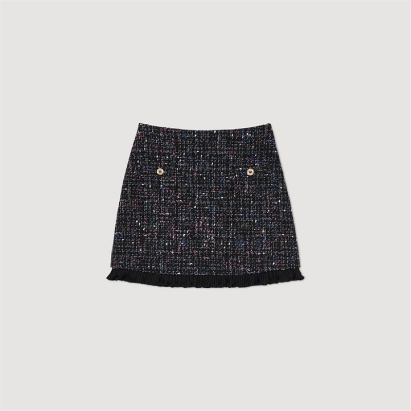 Sandro Short tweed skirt Blanc / Blue | SN-SDO64708