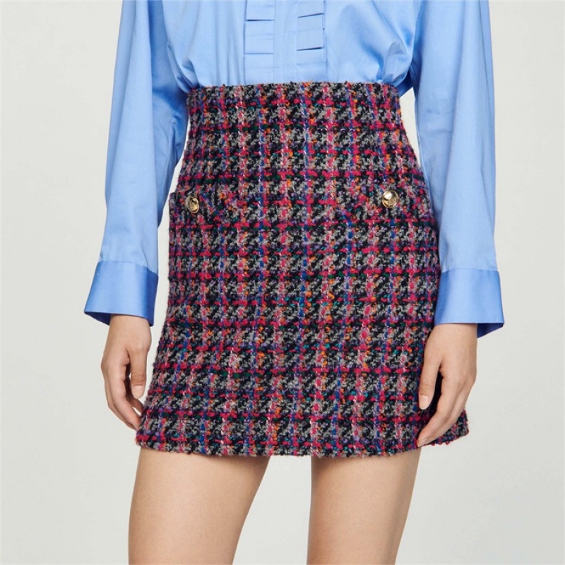 Sandro Short tweed skirt Grey / Pink | SN-SDO64709