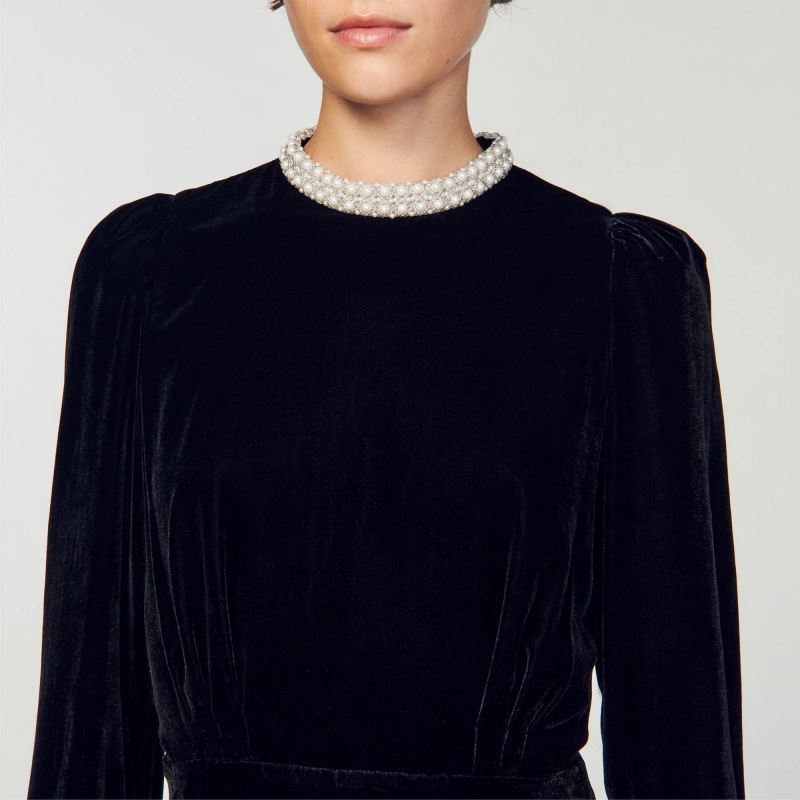 Sandro Short velvet dress Black | SN-SDO64187