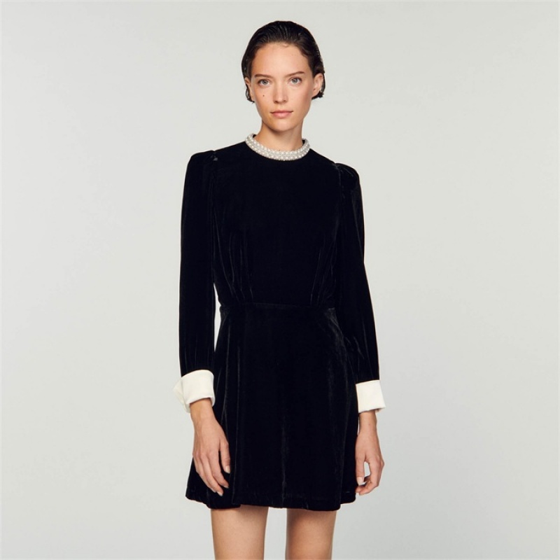 Sandro Short velvet dress Black | SN-SDO64187