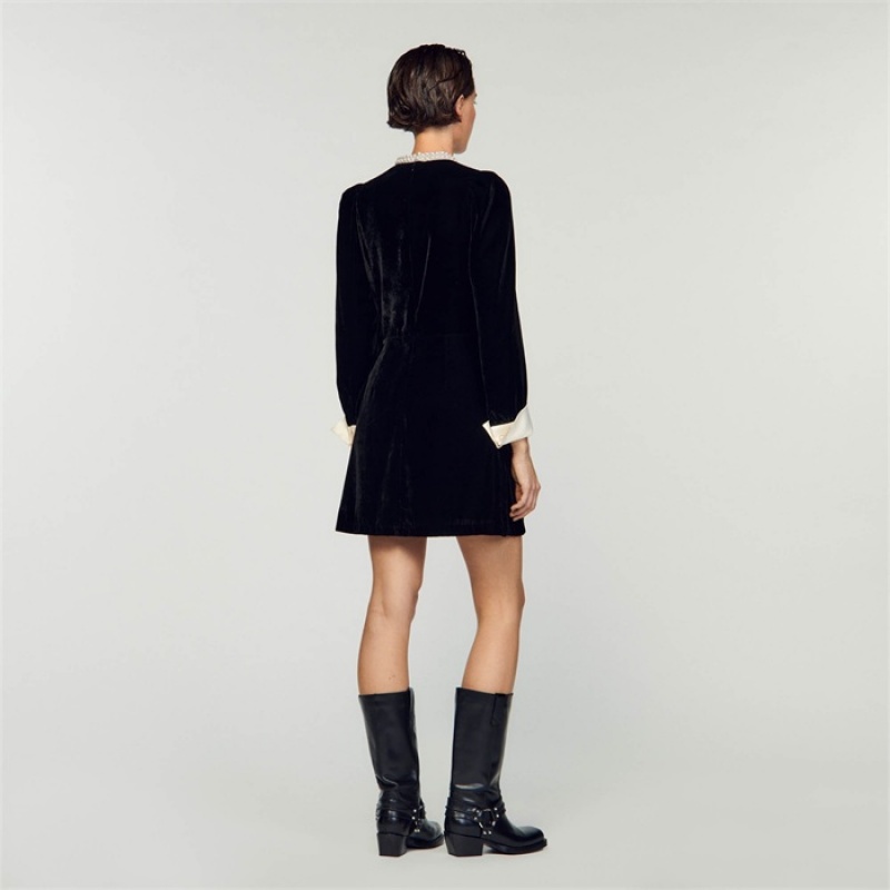 Sandro Short velvet dress Black | SN-SDO64187