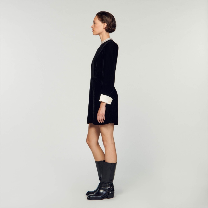 Sandro Short velvet dress Black | SN-SDO64187