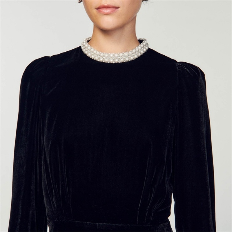 Sandro Short velvet dress Black | SN-SDO64188