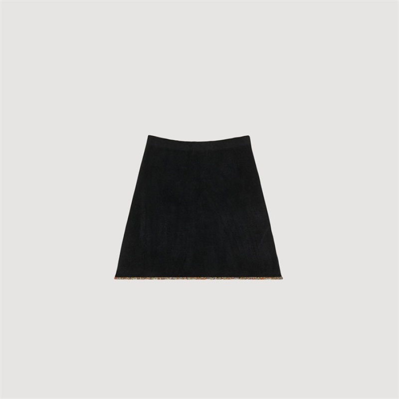 Sandro Short velvet knit skirt Black | SN-SDO64716