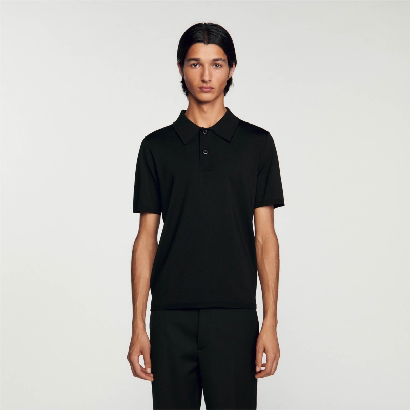 Sandro Short-sleeve knitted polo shirt Black | SN-SDO65136