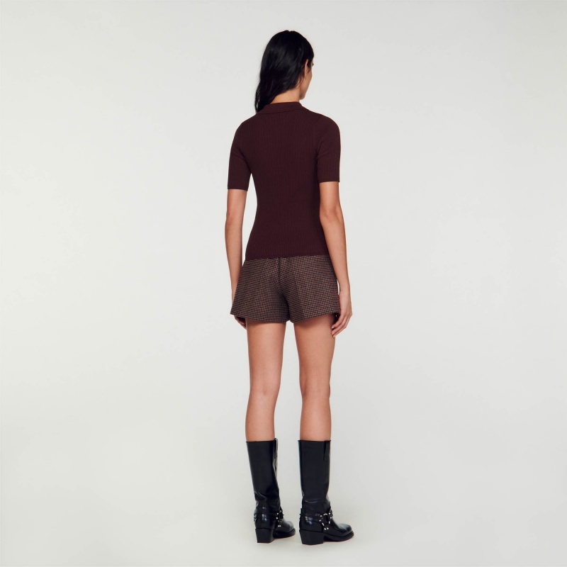 Sandro Short-sleeved polo neck sweater Bordeaux | SN-SDO64639