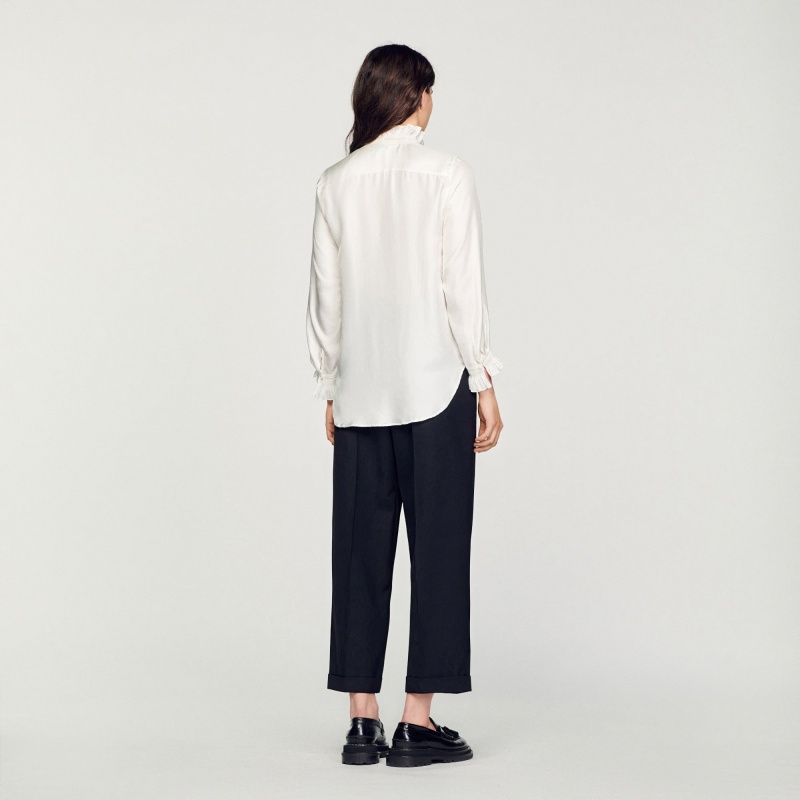 Sandro Silk shirt with gathered collar Ecru | SN-SDO64362