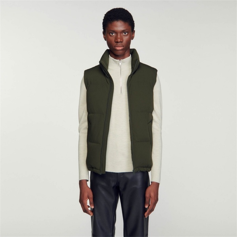 Sandro Sleeveless puffer jacket Olive Green | SN-SDO65199