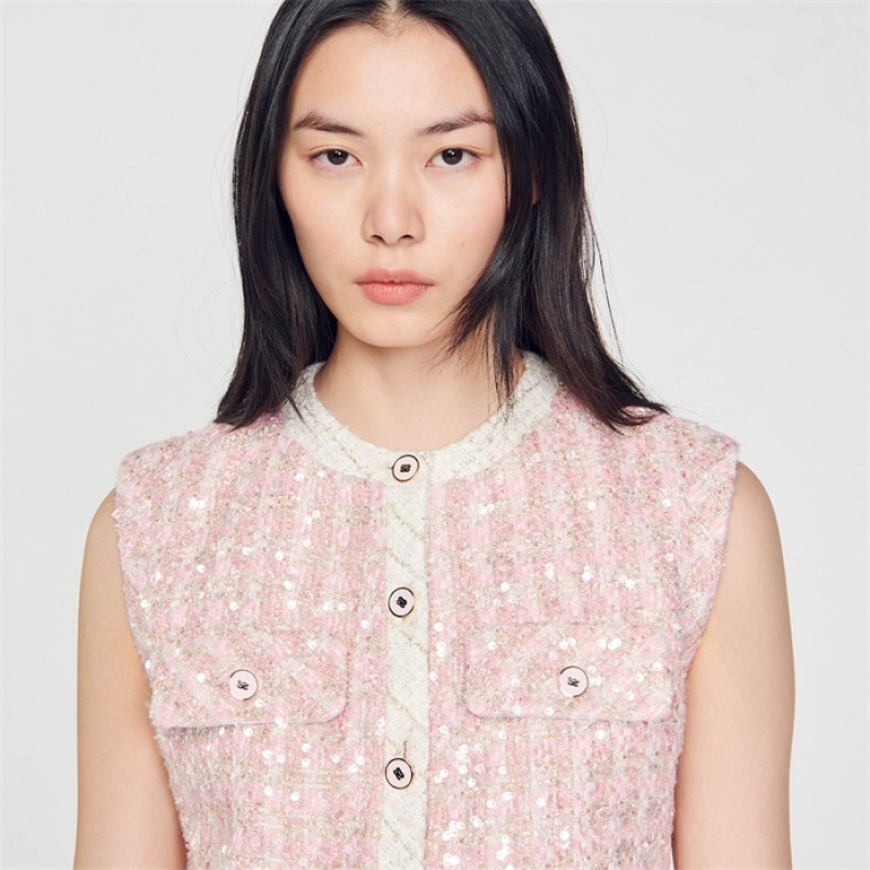 Sandro Sleeveless tweed jacket Pink | SN-SDO64480