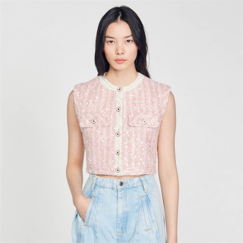 Sandro Sleeveless tweed jacket Pink | SN-SDO64480