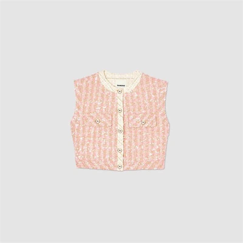 Sandro Sleeveless tweed jacket Pink | SN-SDO64480