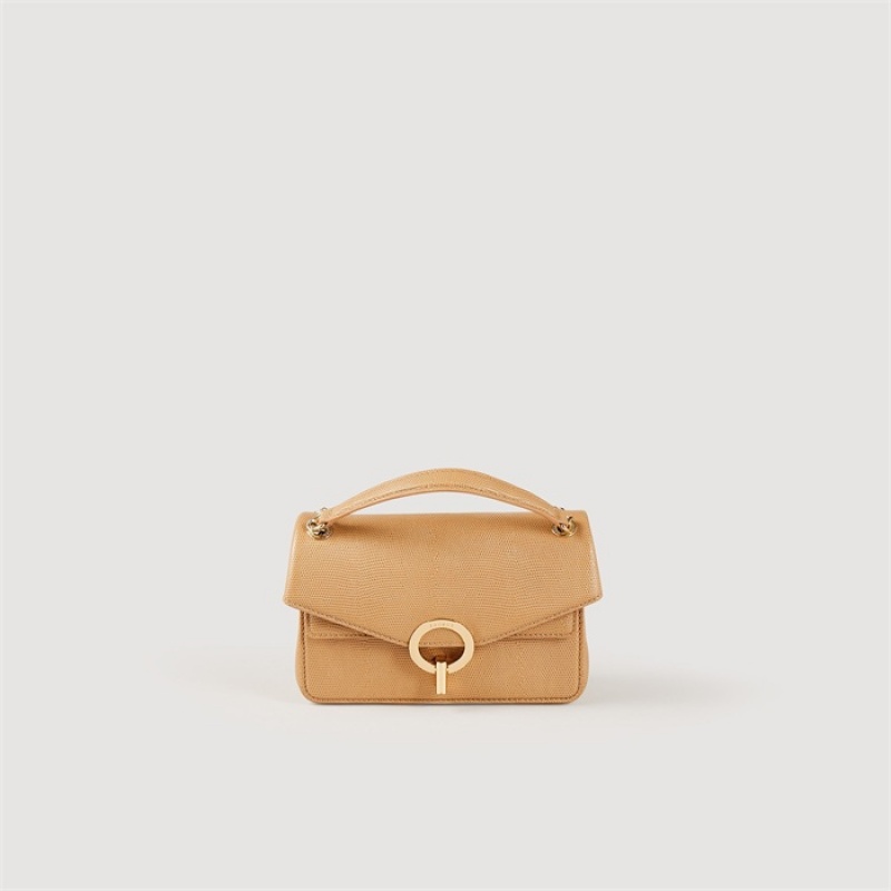 Sandro Small embossed leather Yza bag Beige | SN-SDO64844
