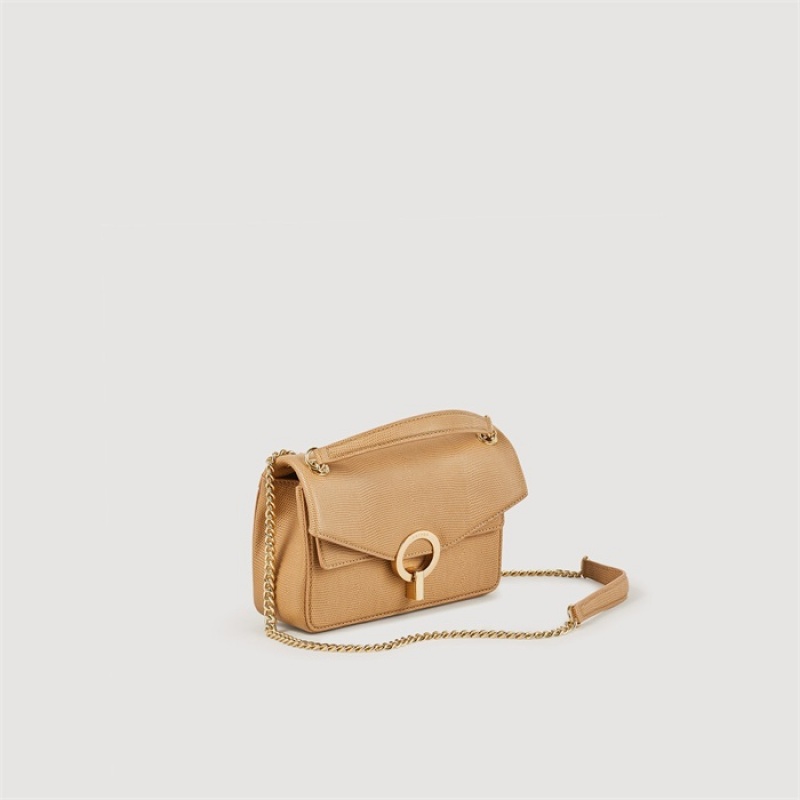 Sandro Small embossed leather Yza bag Beige | SN-SDO64844