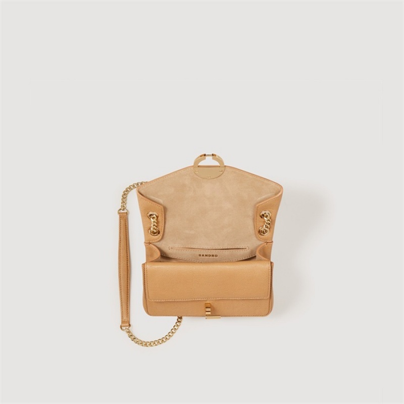 Sandro Small embossed leather Yza bag Beige | SN-SDO64844