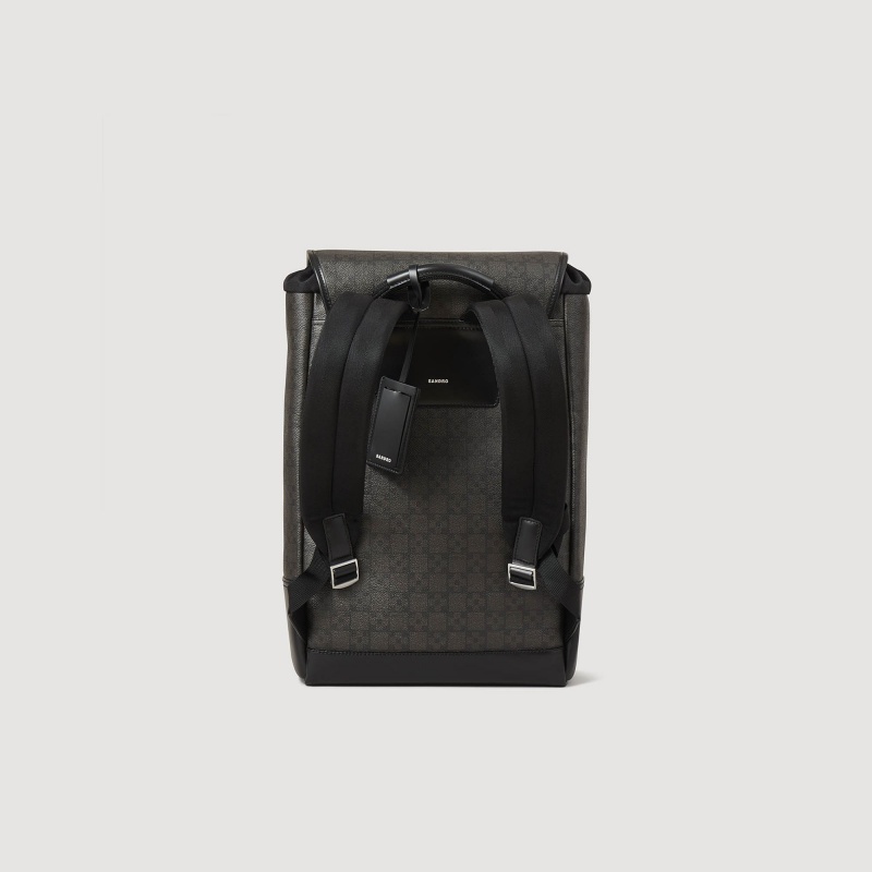 Sandro Square Cross coated canvas backpack Black | SN-SDO65400