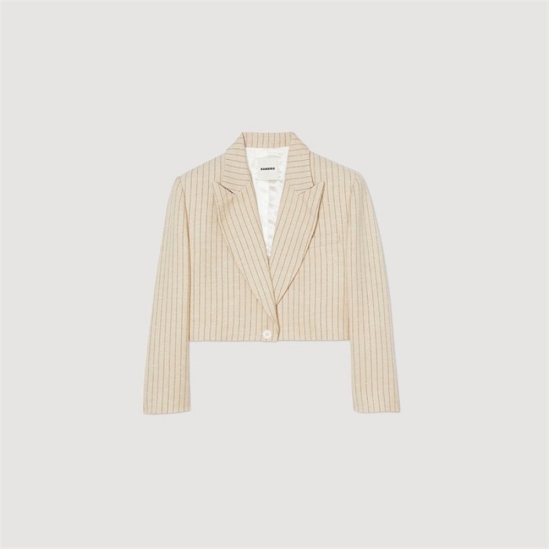 Sandro Stripy cropped jacket Beige | SN-SDO64490