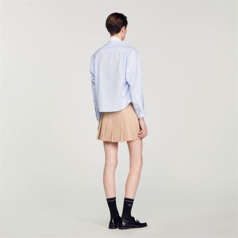 Sandro Stripy rhinestone shirt Sky Blue | SN-SDO64379